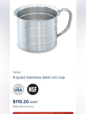 Stainless Steel 4-Quart Urn Cup - Silver